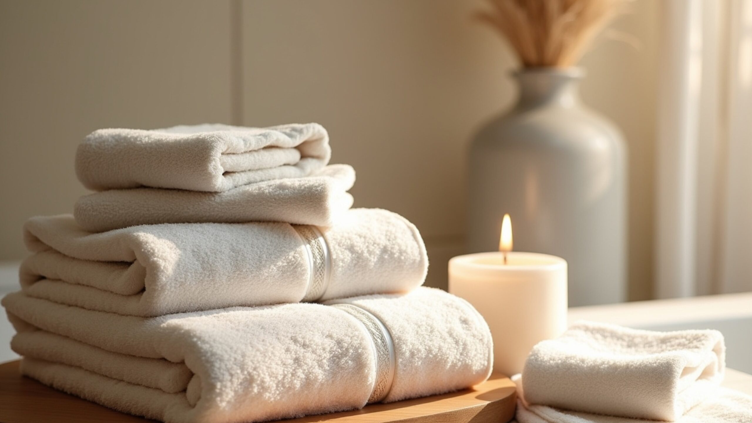 Ambiance du spa : serviettes et bougie